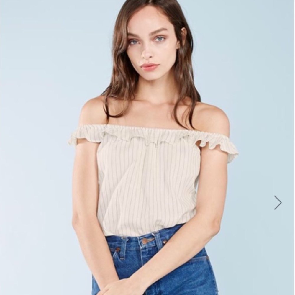 Reformation Striped Off the Shoulder Top Ivory XS